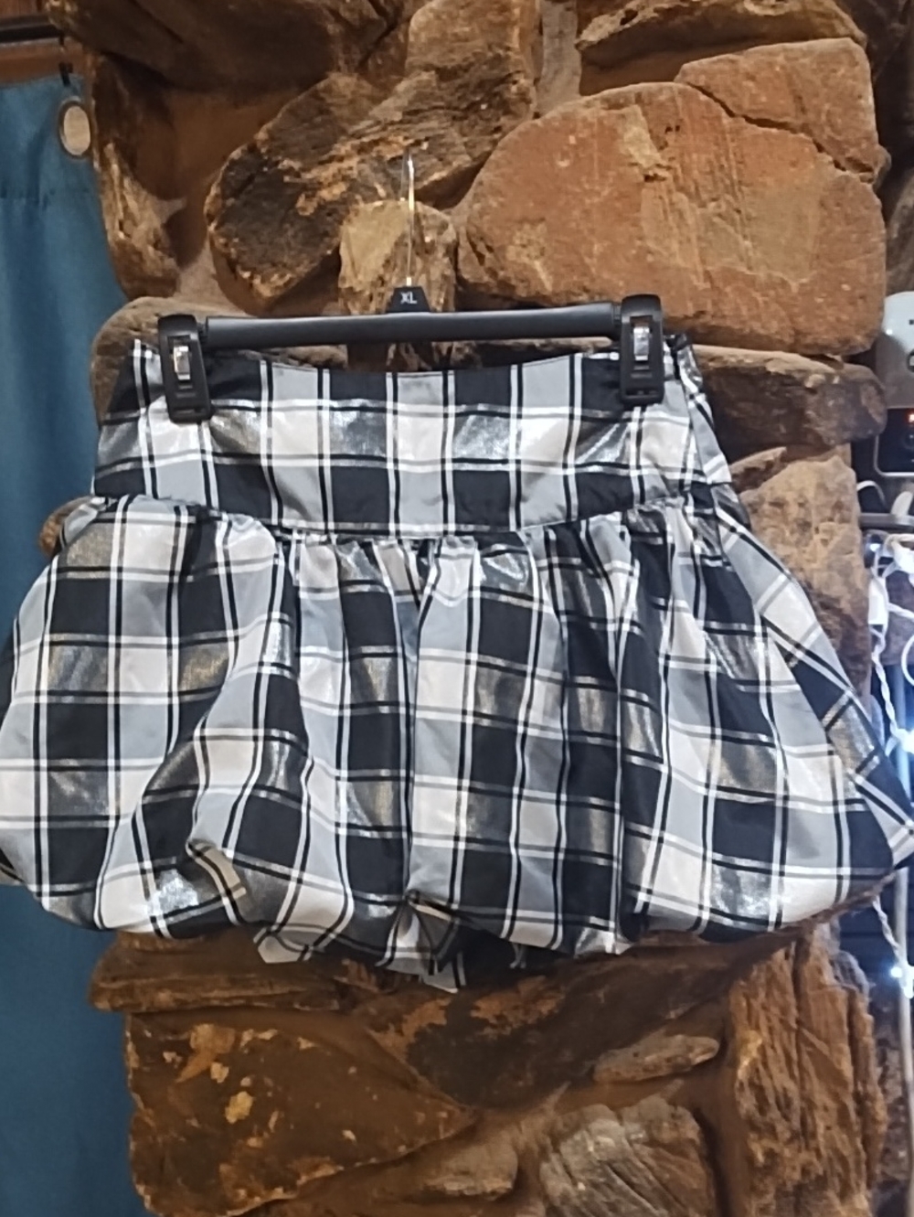 Justice Black, Gray And White Plaid Skort with Metallic Sheen